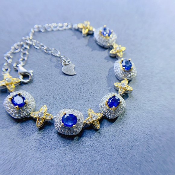 NEW 925 STERLING NATURAL BLUE SAPPHIRE BRACELET - Picture 2 of 5